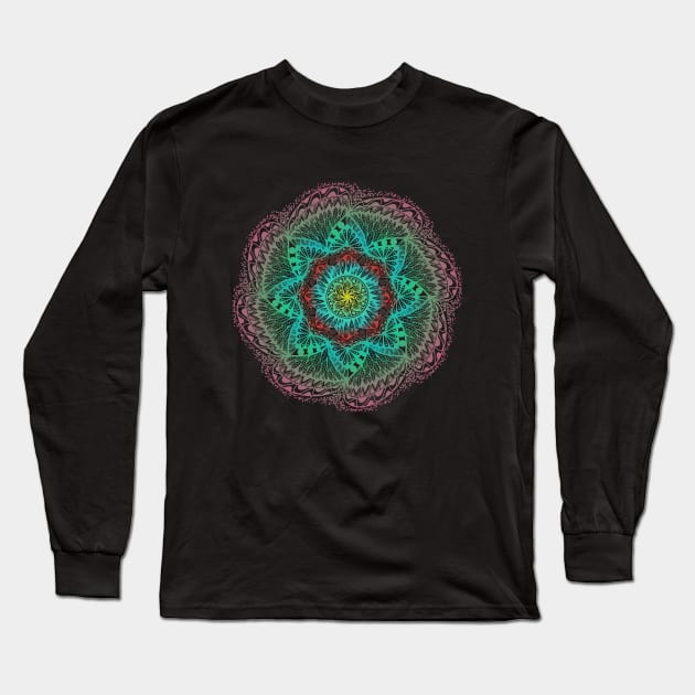 Color Mandala Flower Drawing Long Sleeve T-Shirt by BaliChili